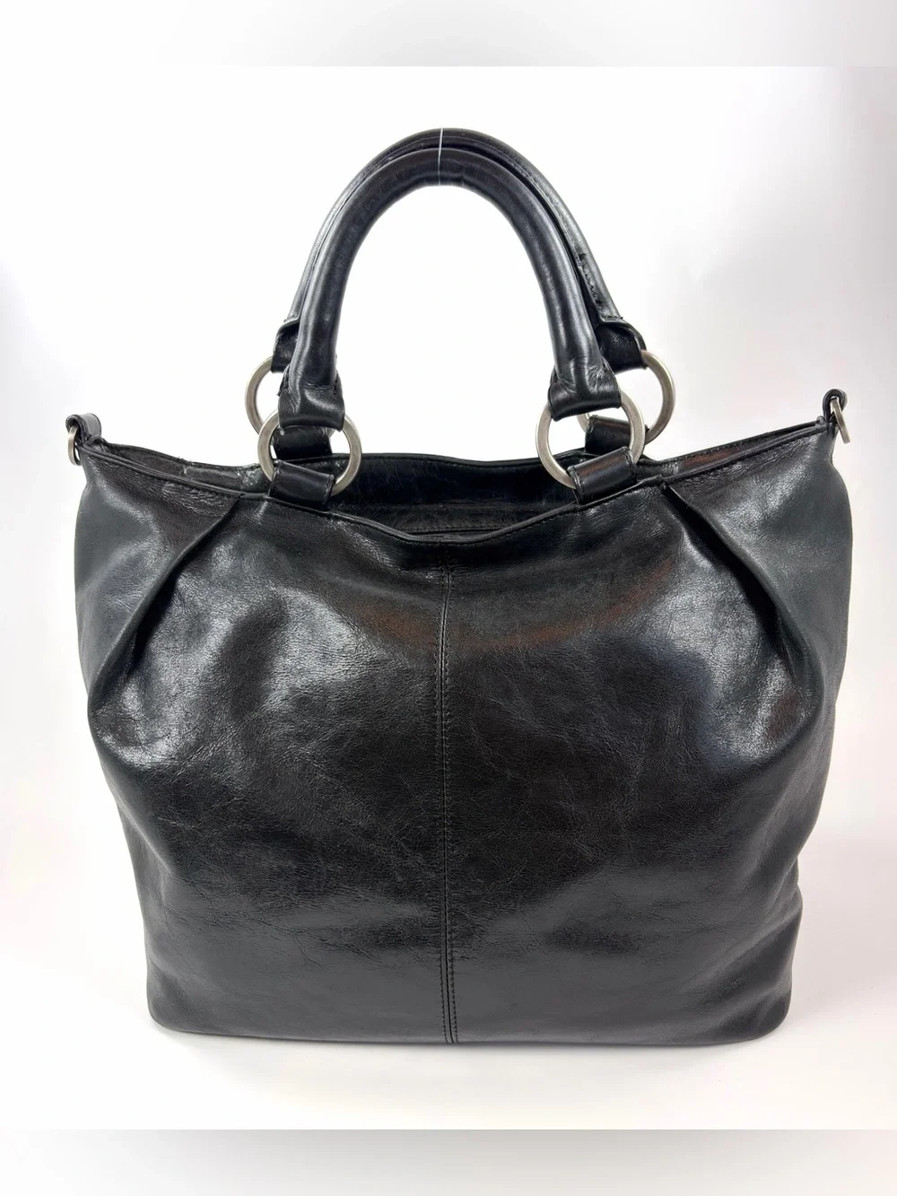 HOBO International Black Distressed Leather Convertible Shoulder Tote Bag